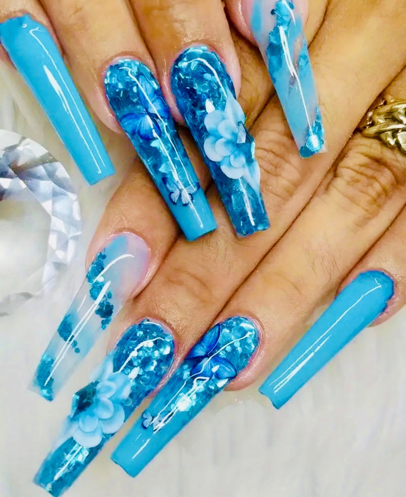 Blue Long Press On Nails