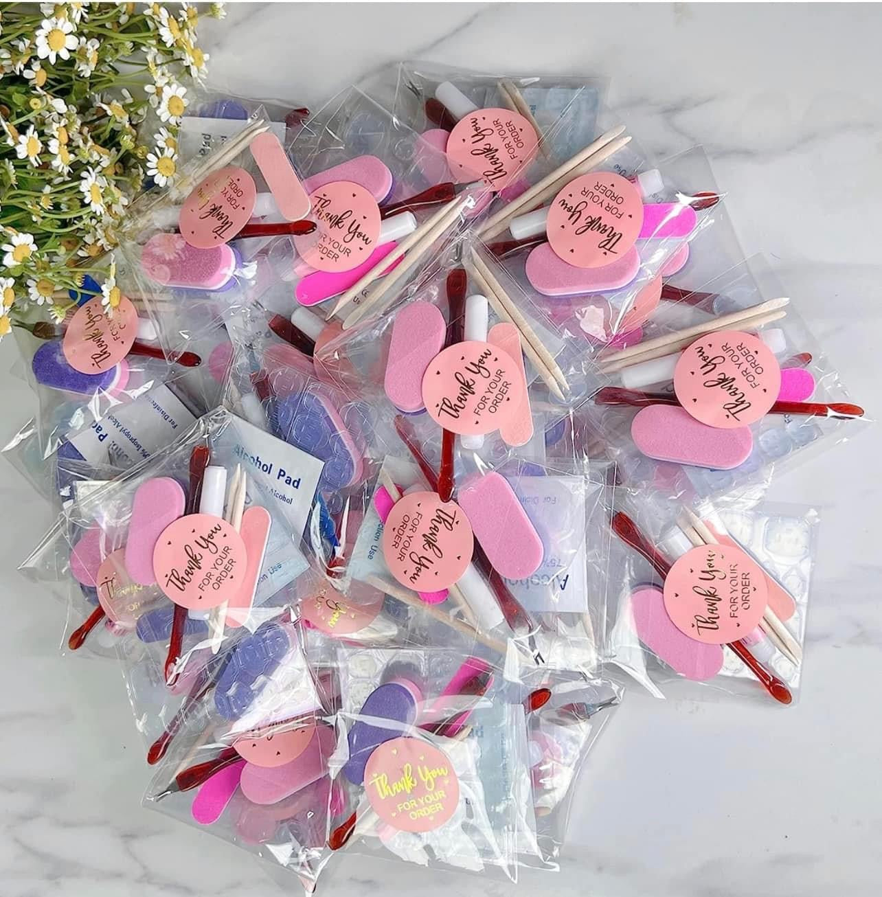 Blue Water Drop Design with Rhinestones and Charms Short Duck Press On Nails