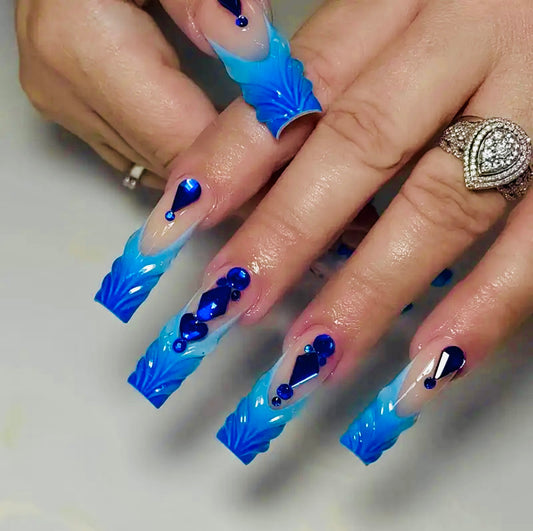Blue Long Press On Nails
