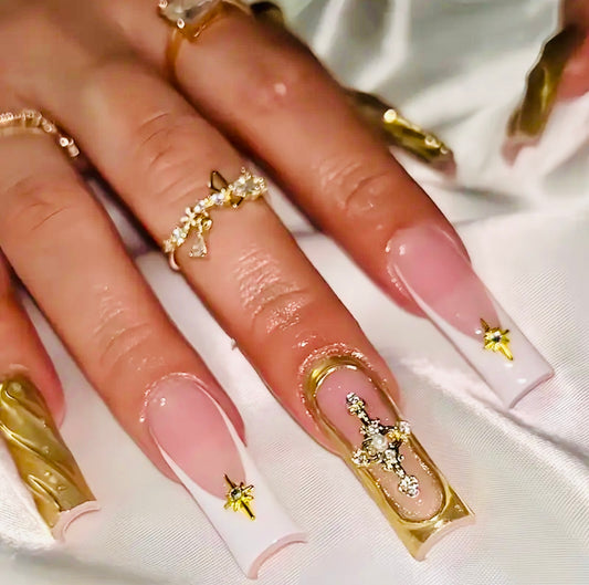 Gold Long Press On Nails