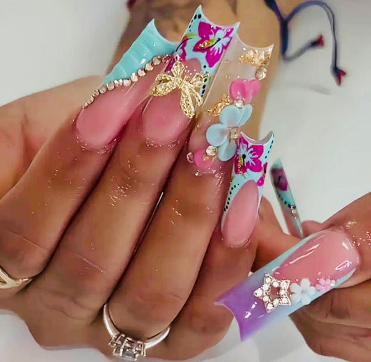 Blue Long Press On Nails
