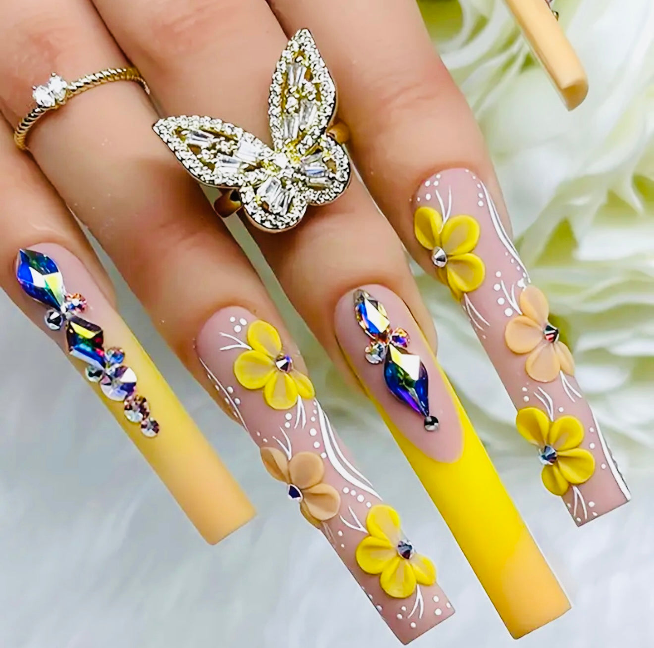 Yellow Long Press On Nails