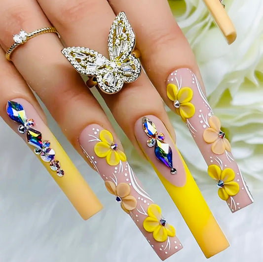 Yellow Long Press On Nails