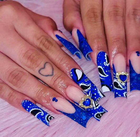 Blue Long Press On Nails
