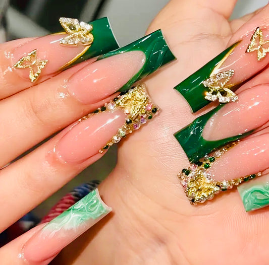 Green Long Press On Nails