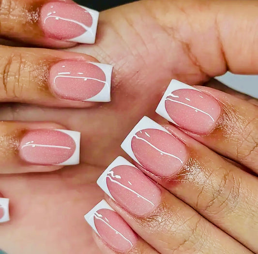 White French Tips Short Press On Nails