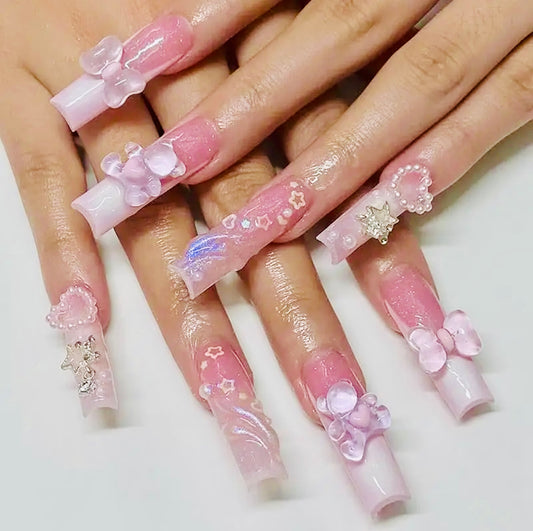 Transparent Pink Long Press On Nails